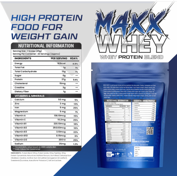 MAXX Whey Protein Blend | Best Whey Protein Powder with Creatine & BCAA | Grass-Fed Premium Whey for Lean Muscle Gain, Weight Gain & Recovery - Image 3